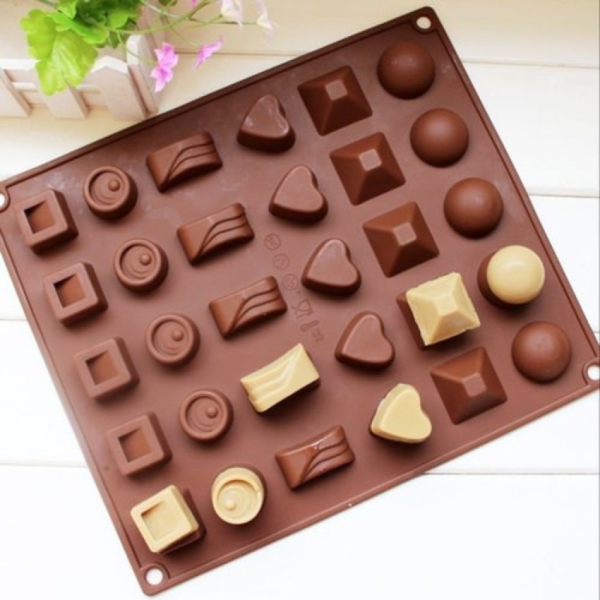 SQUARO ONLINE STORE Silicone Chocolate Mould Different Shape 30 IN 1 Chocolate  Moulds DIY Cake Soap Ice Cream Candy Jelly moulds Multi Shape ( Round,  Pyramid, Heart, Layer, Square, Round Dot )
